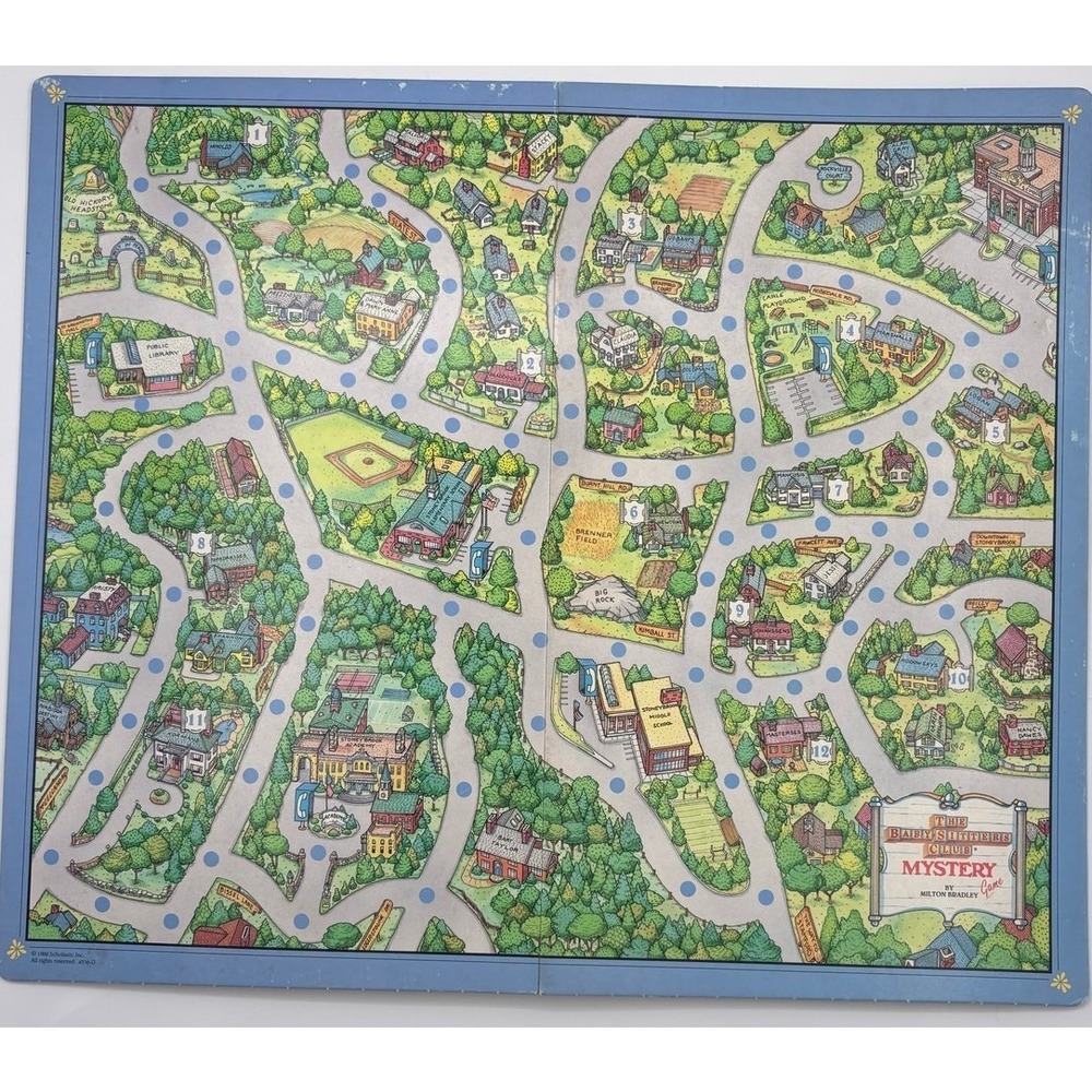 1992 The Baby sitters Club Mystery Game Replacement Part- GAME BOARD ONLY